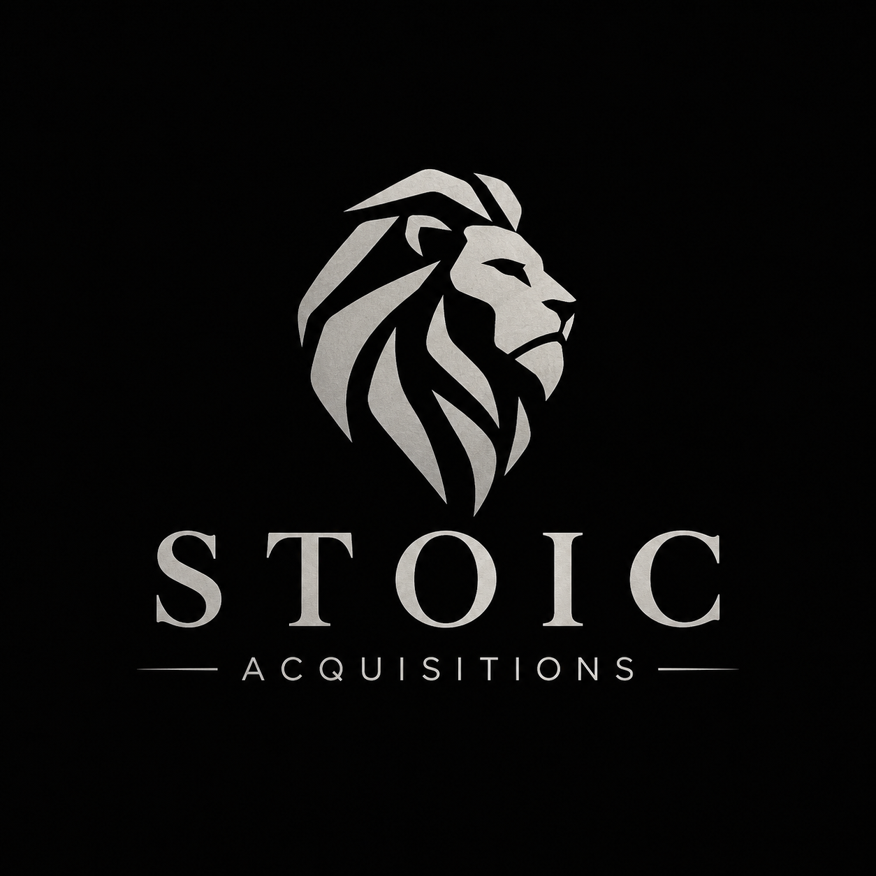 Stoic Acquisitions silver lion emblem on black